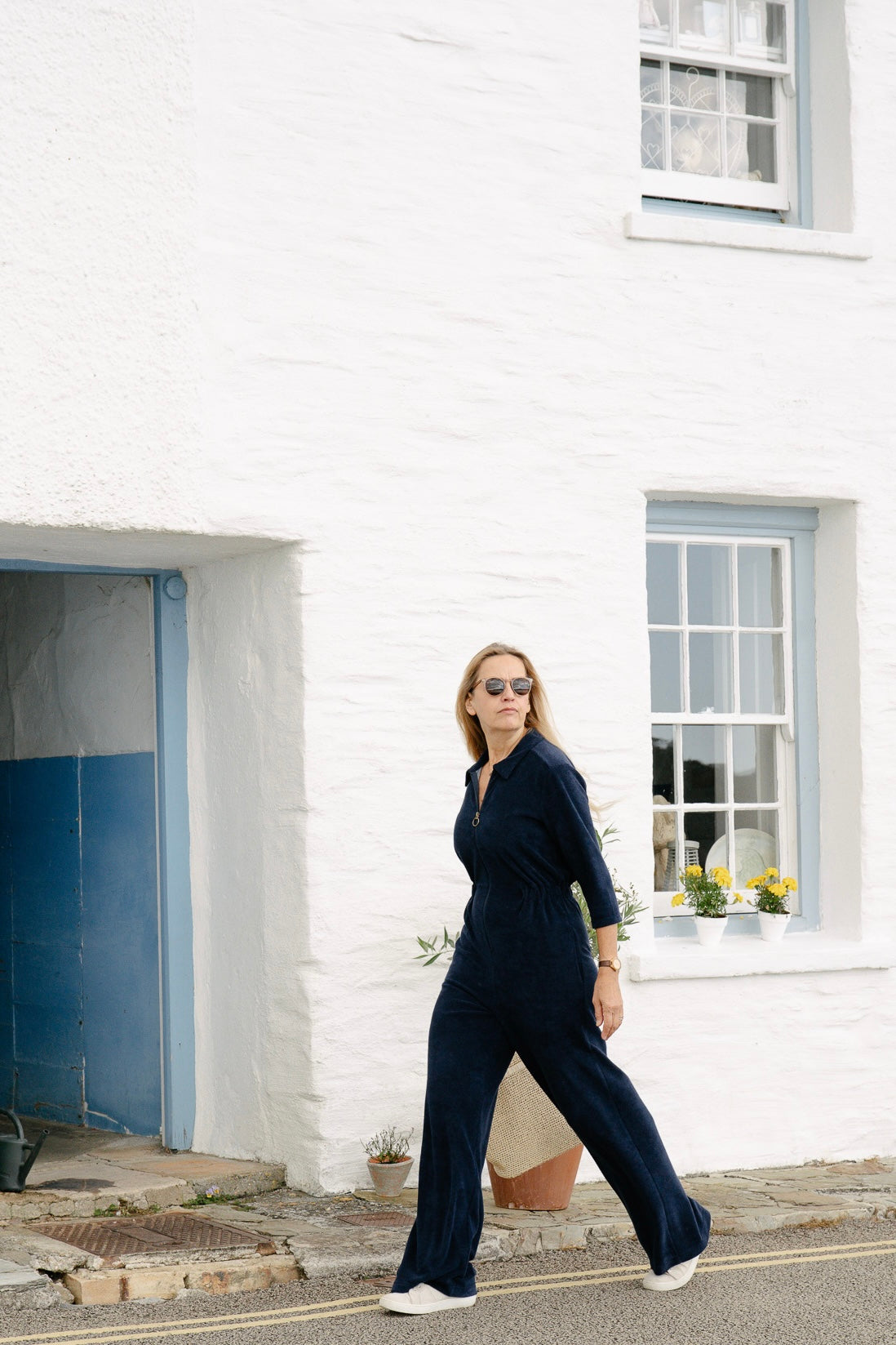 Honor' Wide Leg Jumpsuit - Navy Stretch Towelling – Bridie & Bert