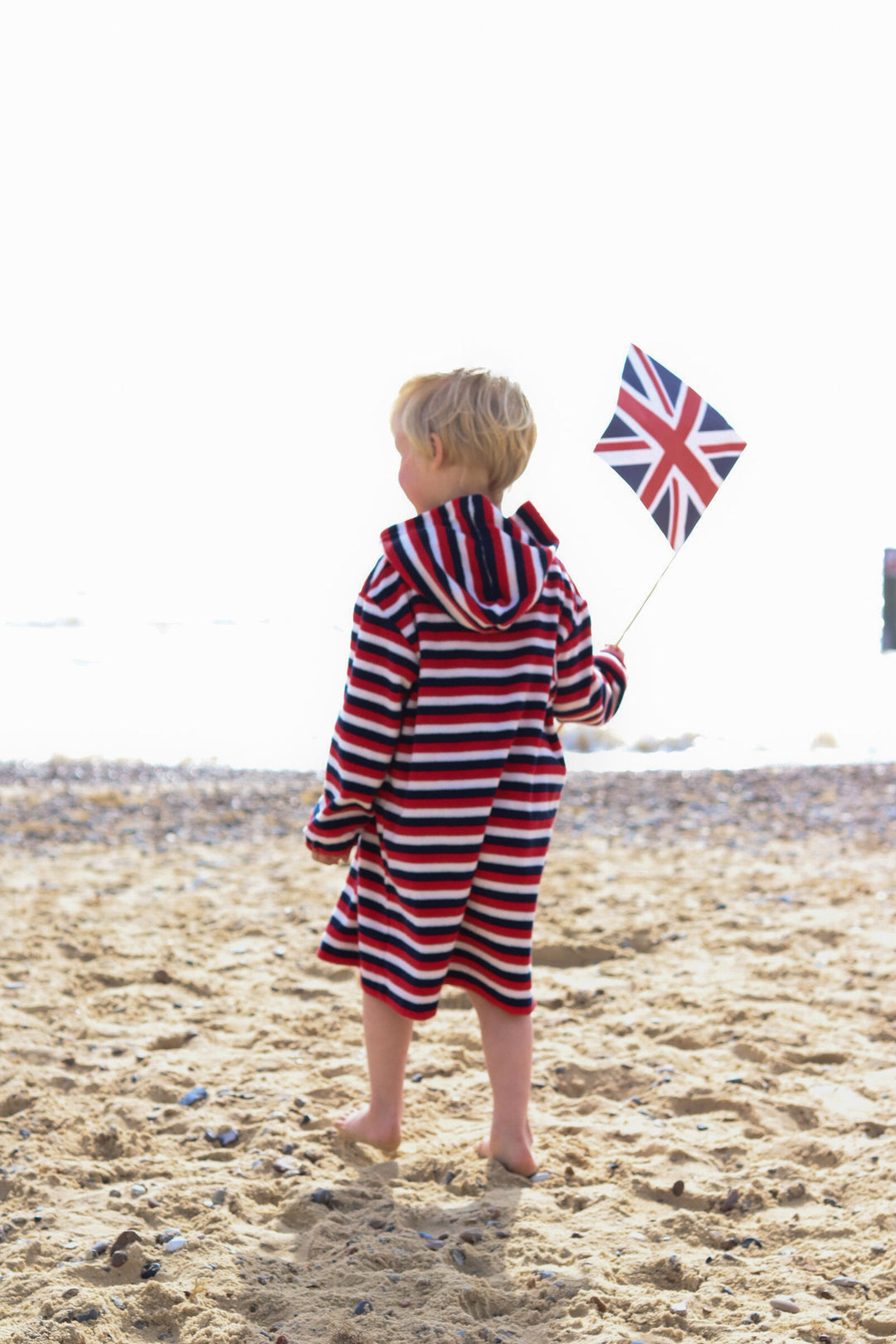 Childrens Striped Towelling Hooded Beach Robe | Red, White & Blue