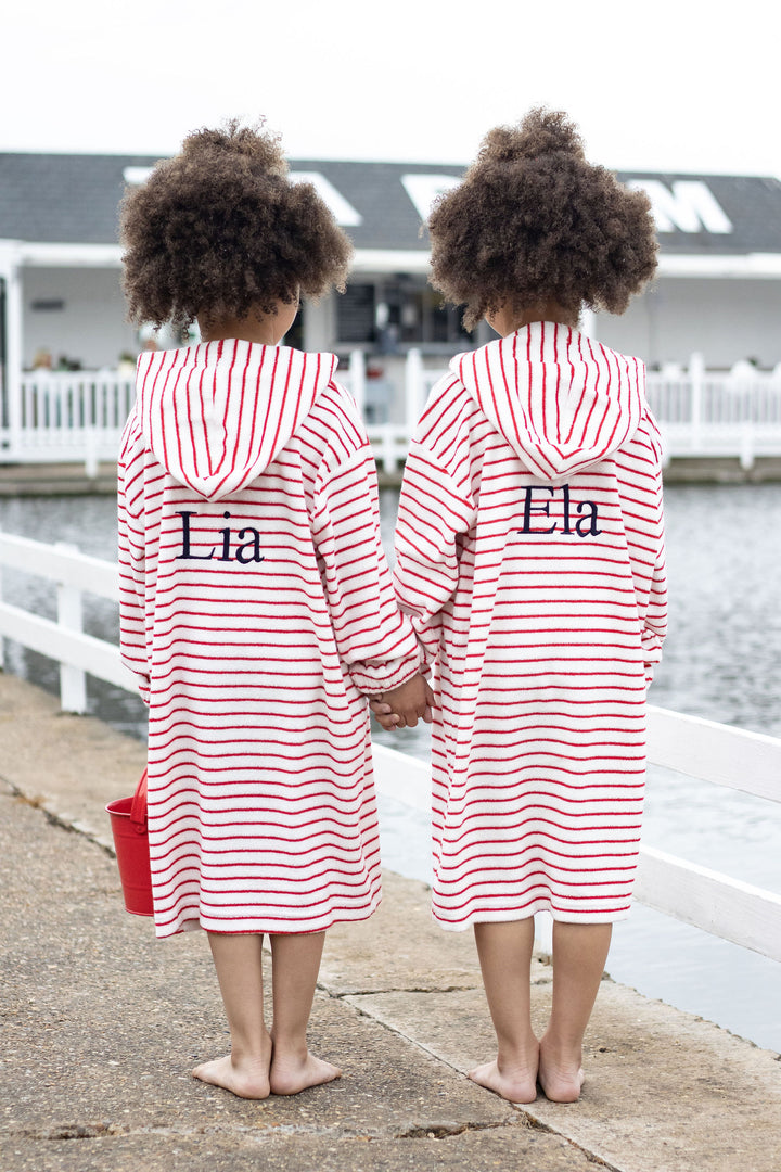 Childrens Striped Towelling Hooded Beach Robe | Strawberries & Cream