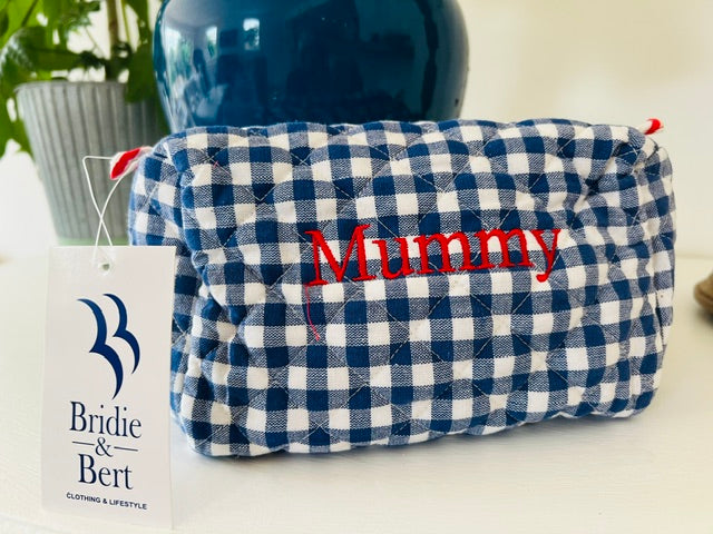 Quilted Gingham Wash Bag With Internal Pockets | Blue