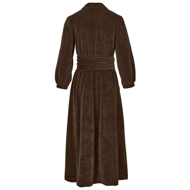 "Imogen" Stretch Velvet Midi Dress (Brown)