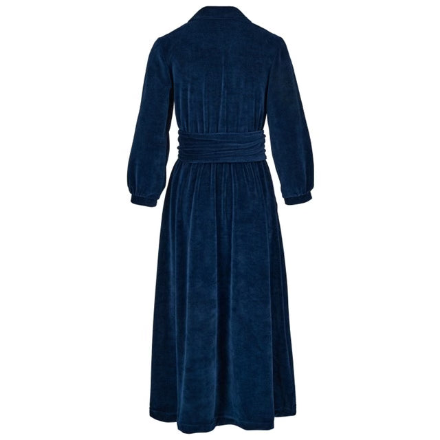 "Imogen" Stretch Velvet Midi Dress (Navy)