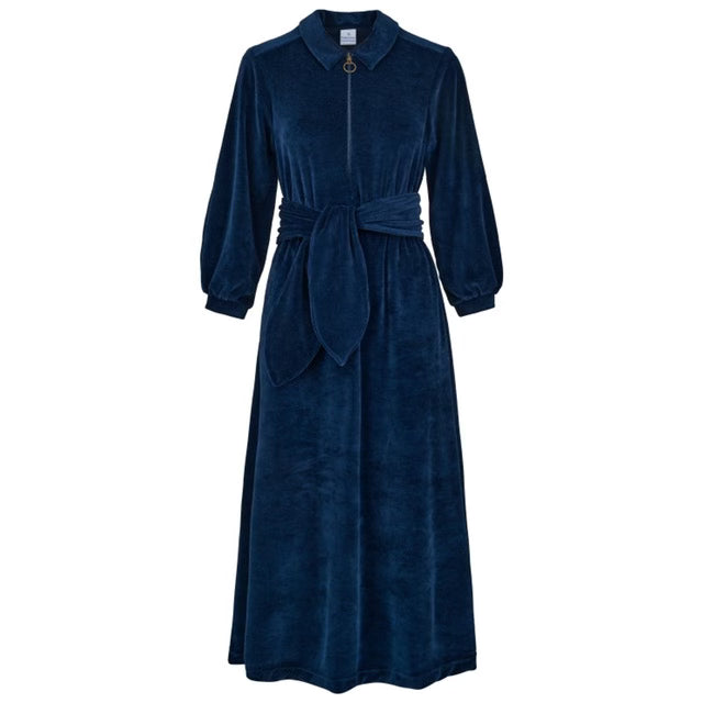 "Imogen" Stretch Velvet Midi Dress (Navy)