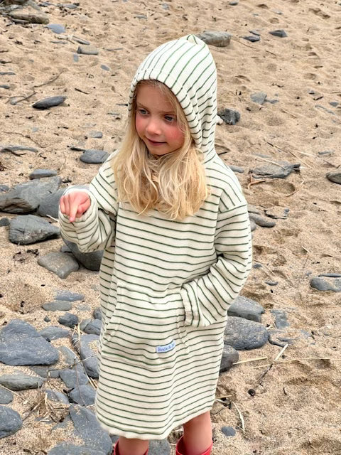 Childrens Striped Towelling Hooded Beach Robe | Ivory & Thyme