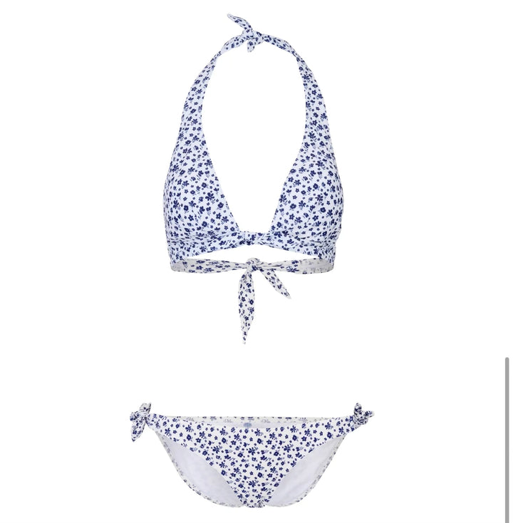 Mary Floral Tie Side Bikini | Navy & White