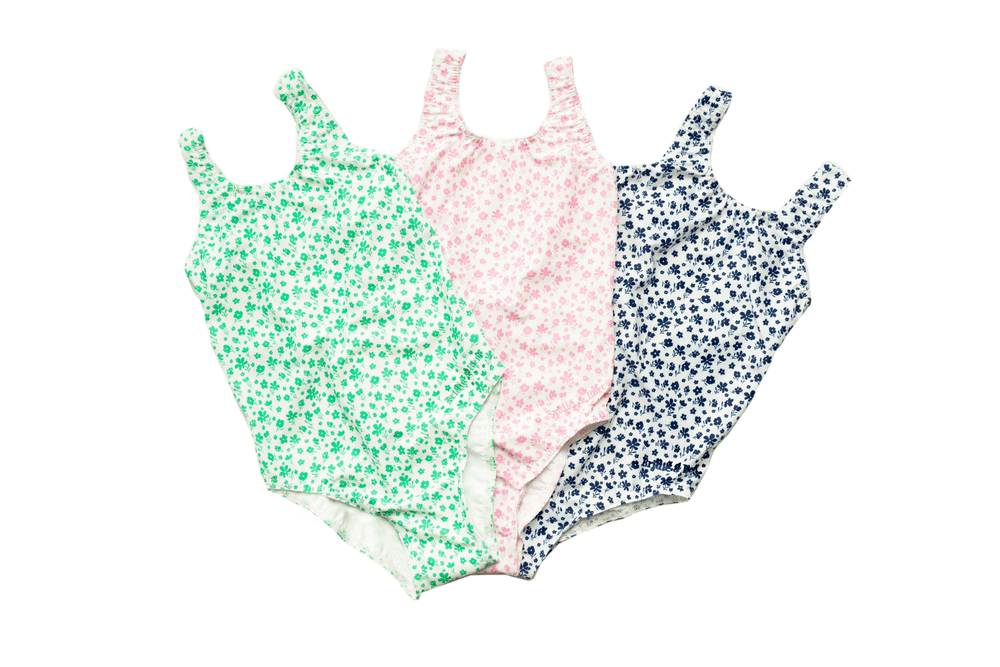 Ottie Girls' Swimsuit - Ditsy Floral Print (Apple & White)