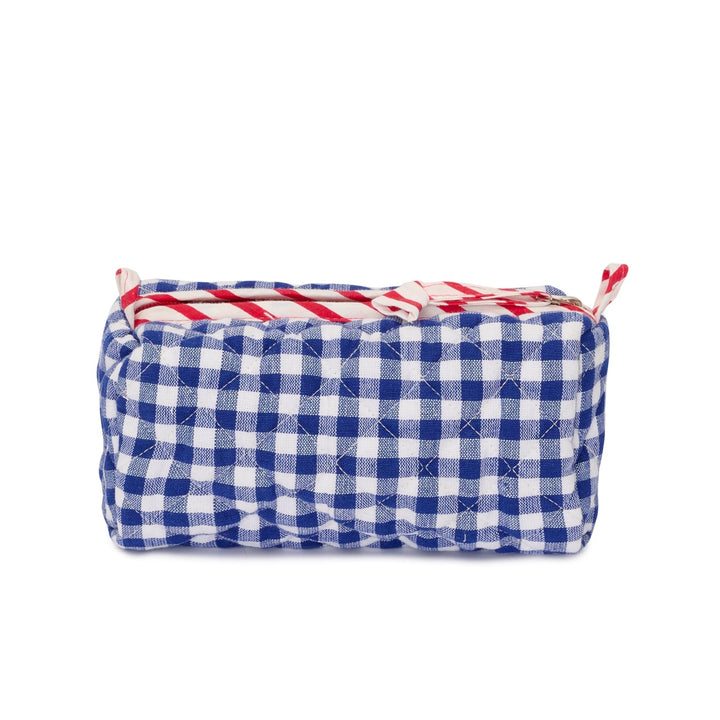 Quilted Cosmetics Bag in Blue Gingham