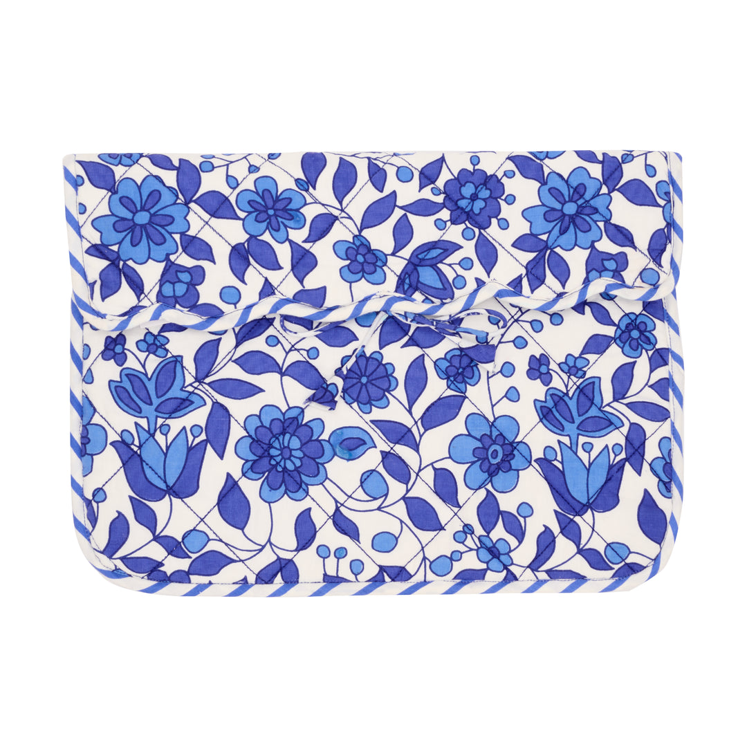 Quilted Floral Laptop Case | Marine Blue and white