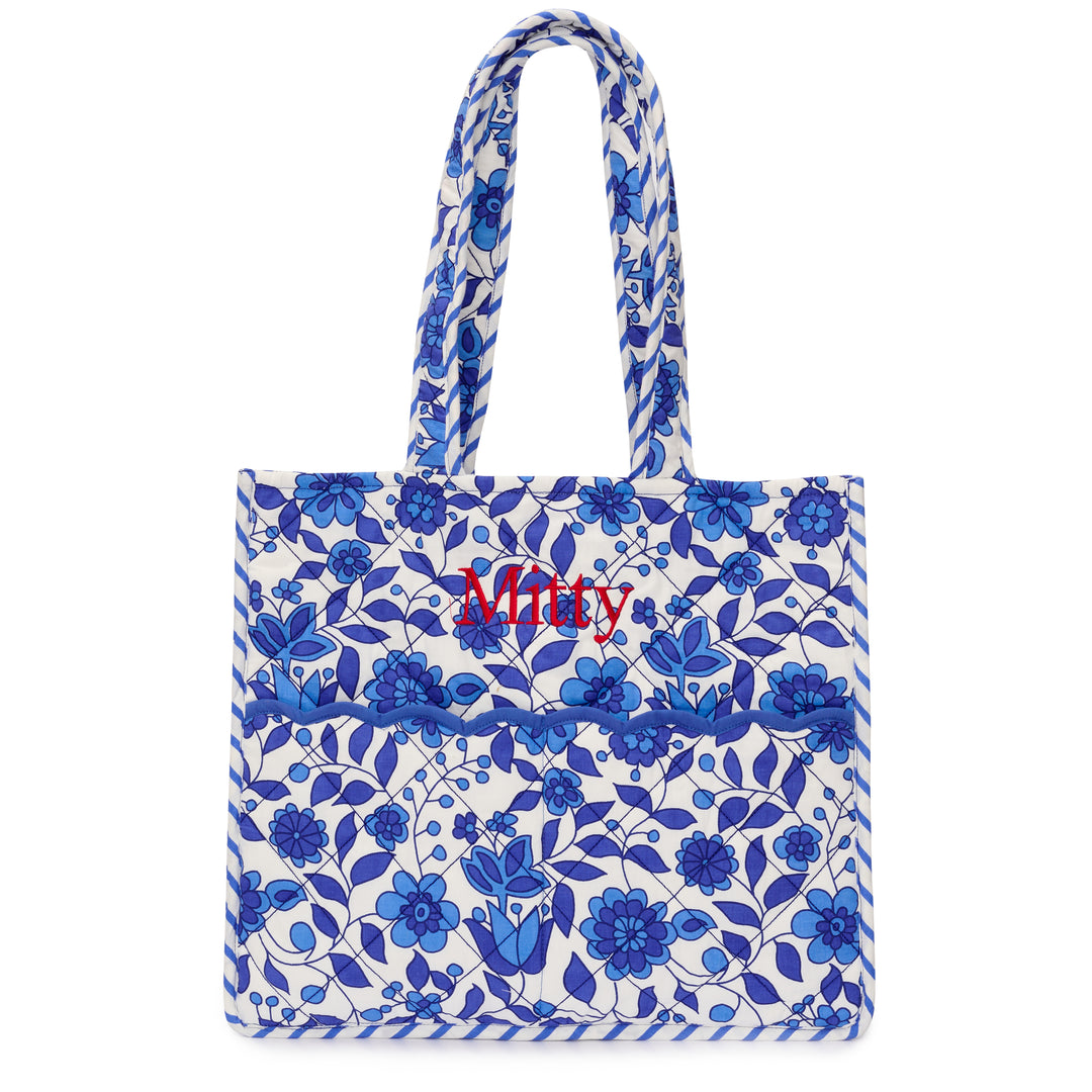 Quilted Floral Tote Bag | Marine Blue