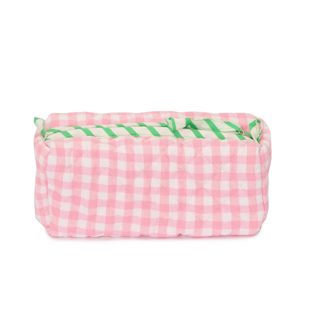 Quilted Gingham Cosmetics Bag With Pockets | Rose