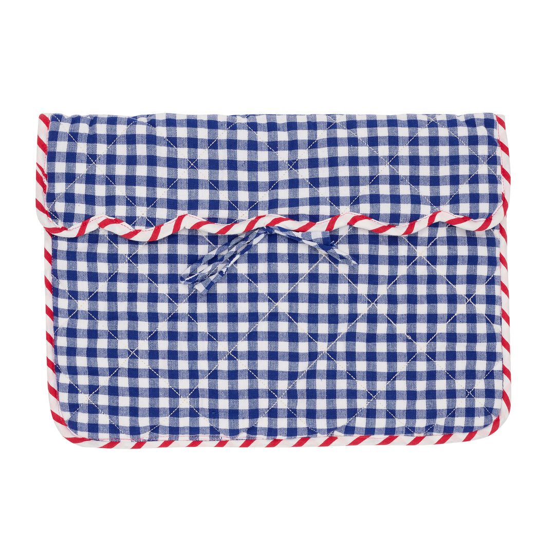 Quilted Gingham Laptop Case | Blue with red and white piping