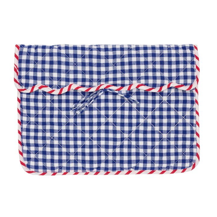 Quilted Gingham Laptop Case | Blue with red and white piping