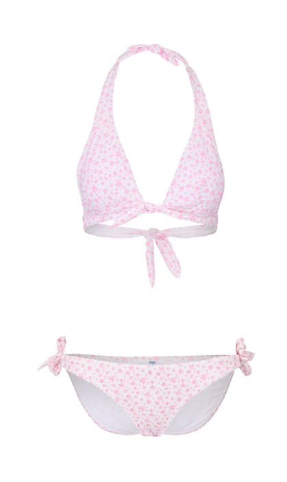 Mary Floral Tie Side Bikini | Rose and White