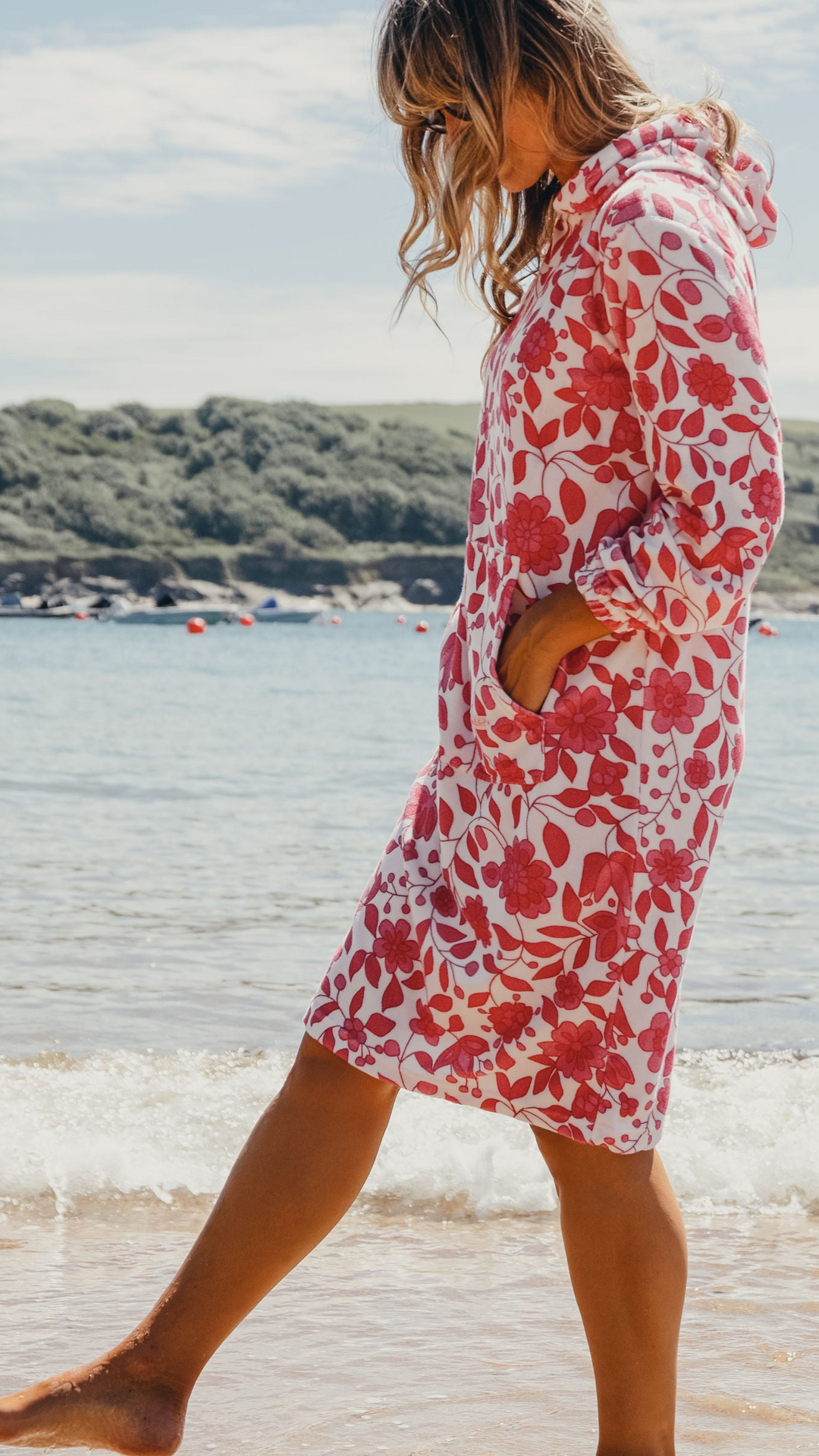 Jamie Floral Towelling Hooded Robe | Fuchsia