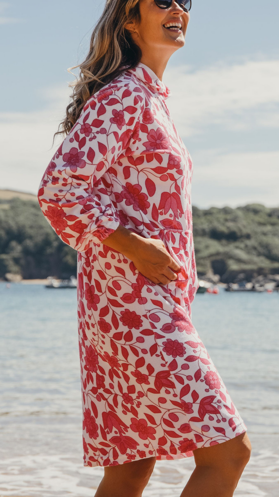 Jamie Floral Towelling Hooded Robe | Fuchsia