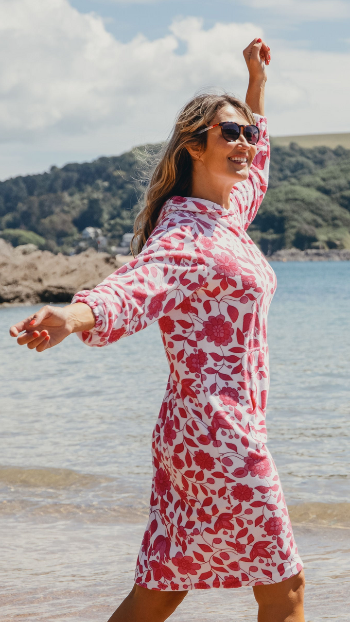 Jamie Floral Towelling Hooded Robe | Fuchsia