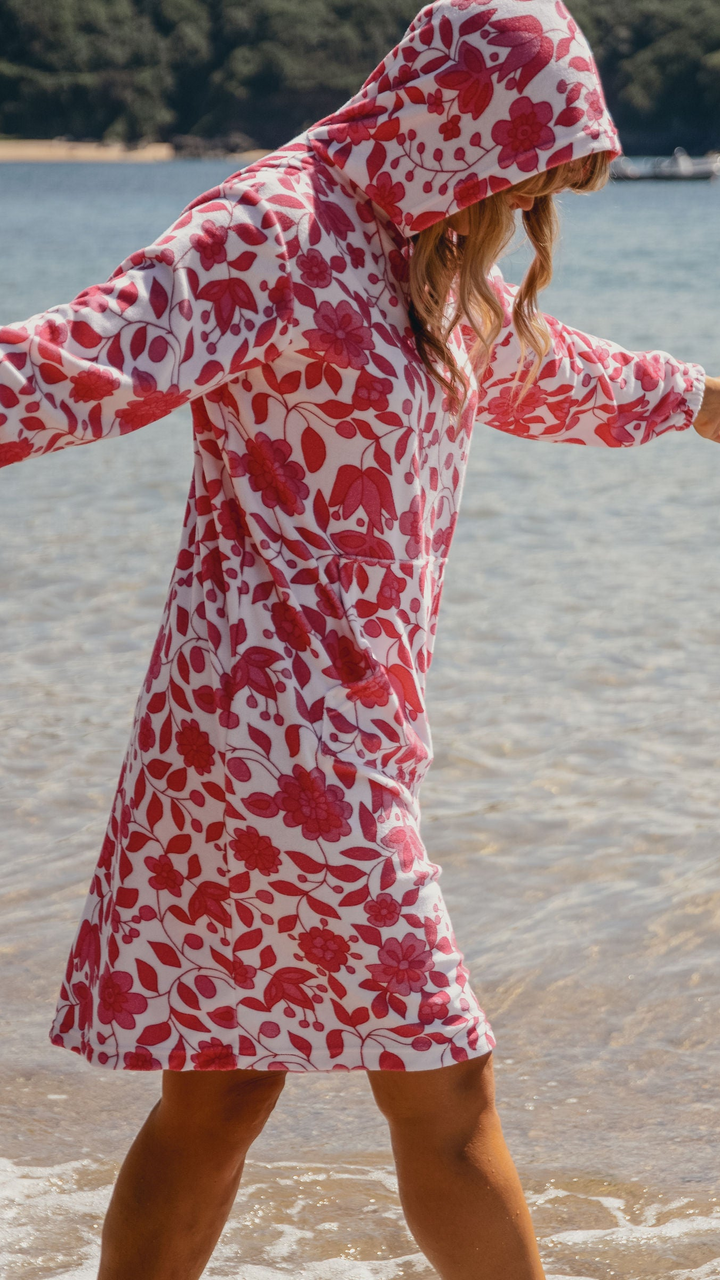 Jamie Floral Towelling Hooded Robe | Fuchsia