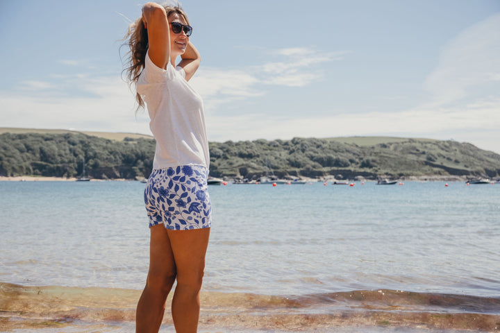 Womens Floral Towelling Hipster Shorts | Marine