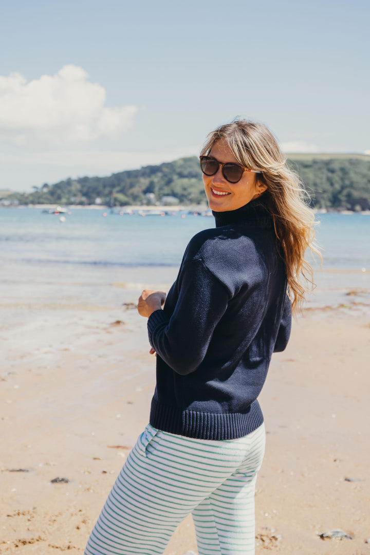 Womens Cotton Roll Neck Jumper | Navy