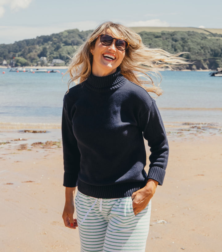 Womens Cotton Roll Neck Jumper | Navy