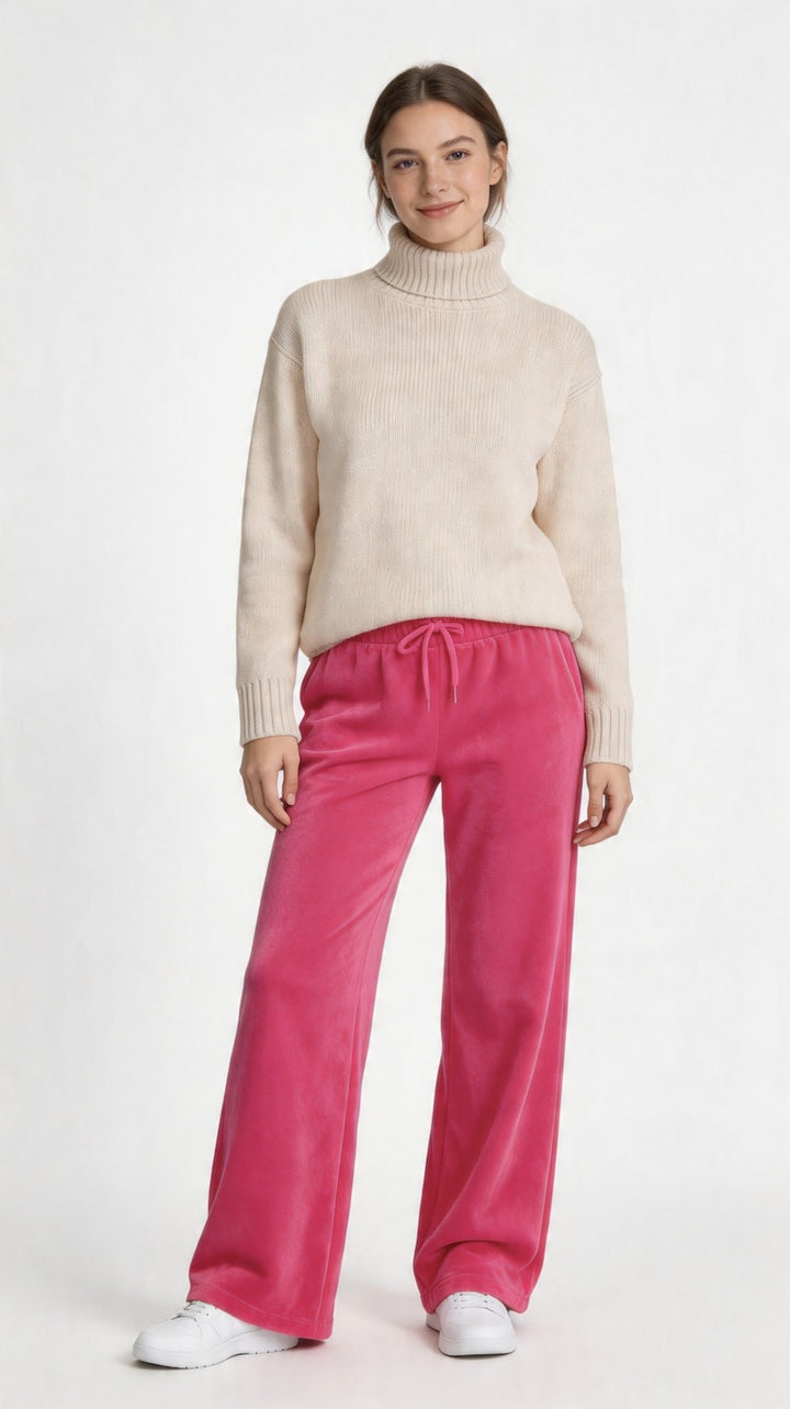 Stretch Velvet Wide Leg Jogging Bottoms | Fuchsia