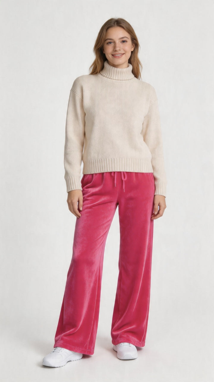 Stretch Velvet Wide Leg Jogging Bottoms | Fuchsia