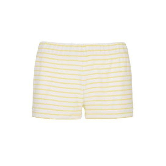 Womens Striped Towelling Hipster Shorts | White & Lemon