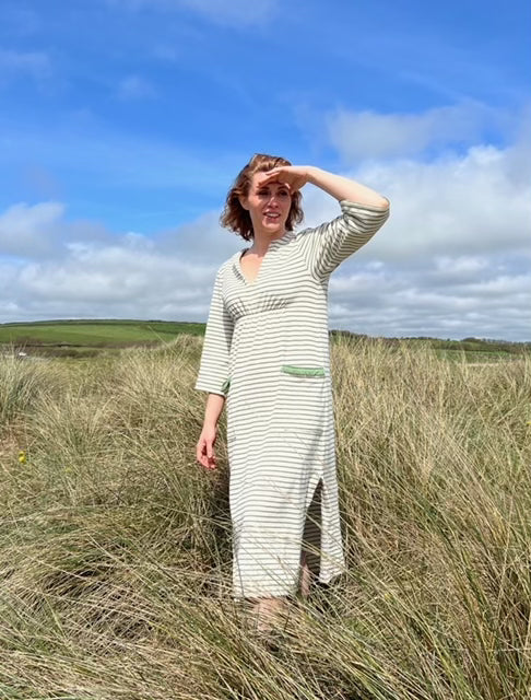 Victoria Striped Towelling Beach Dress / Cover Up | Ivory & Thyme, Thyme Trim