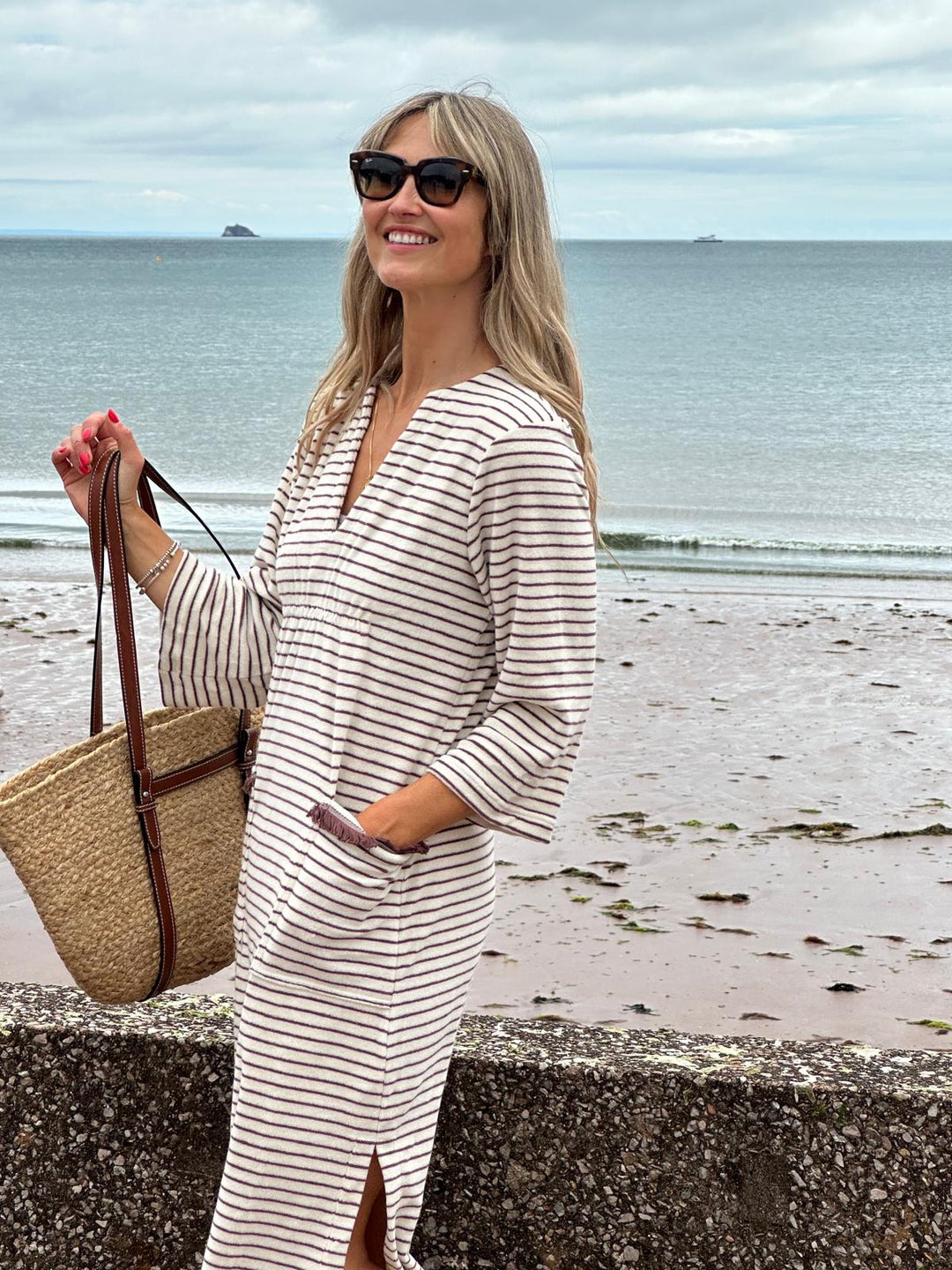 Victoria Towelling Beach Dress / Cover Up | Chocolate & Cream, Chocolate Trim