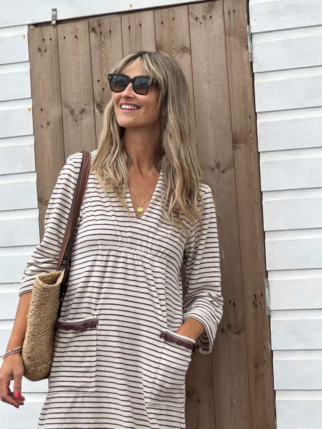 Victoria Towelling Beach Dress / Cover Up | Chocolate & Cream, Chocolate Trim