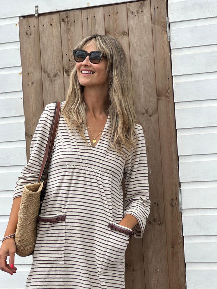 Victoria Towelling Beach Dress / Cover Up | Chocolate & Cream, Chocolate Trim
