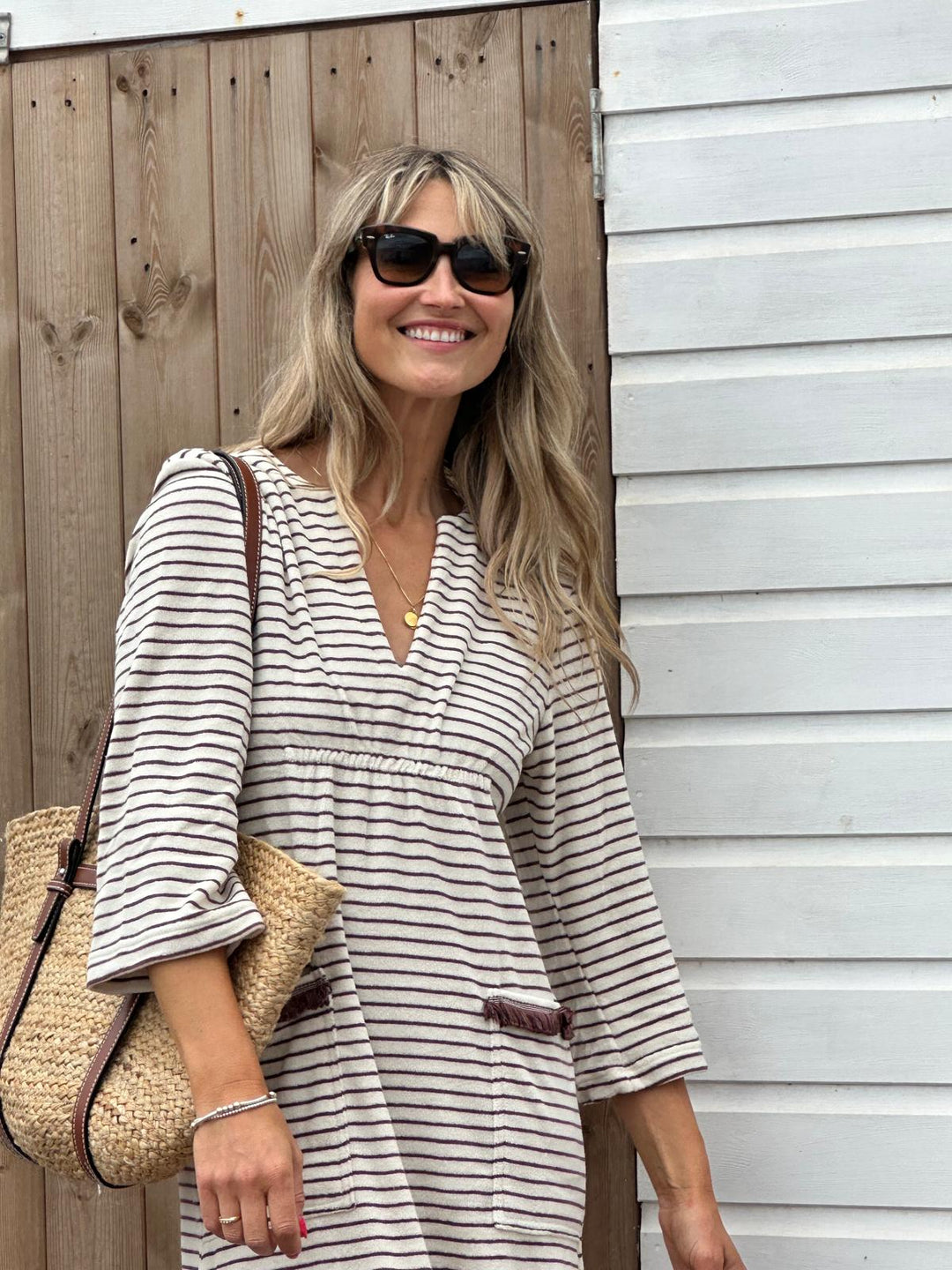 Victoria Towelling Beach Dress / Cover Up | Chocolate & Cream, Chocolate Trim