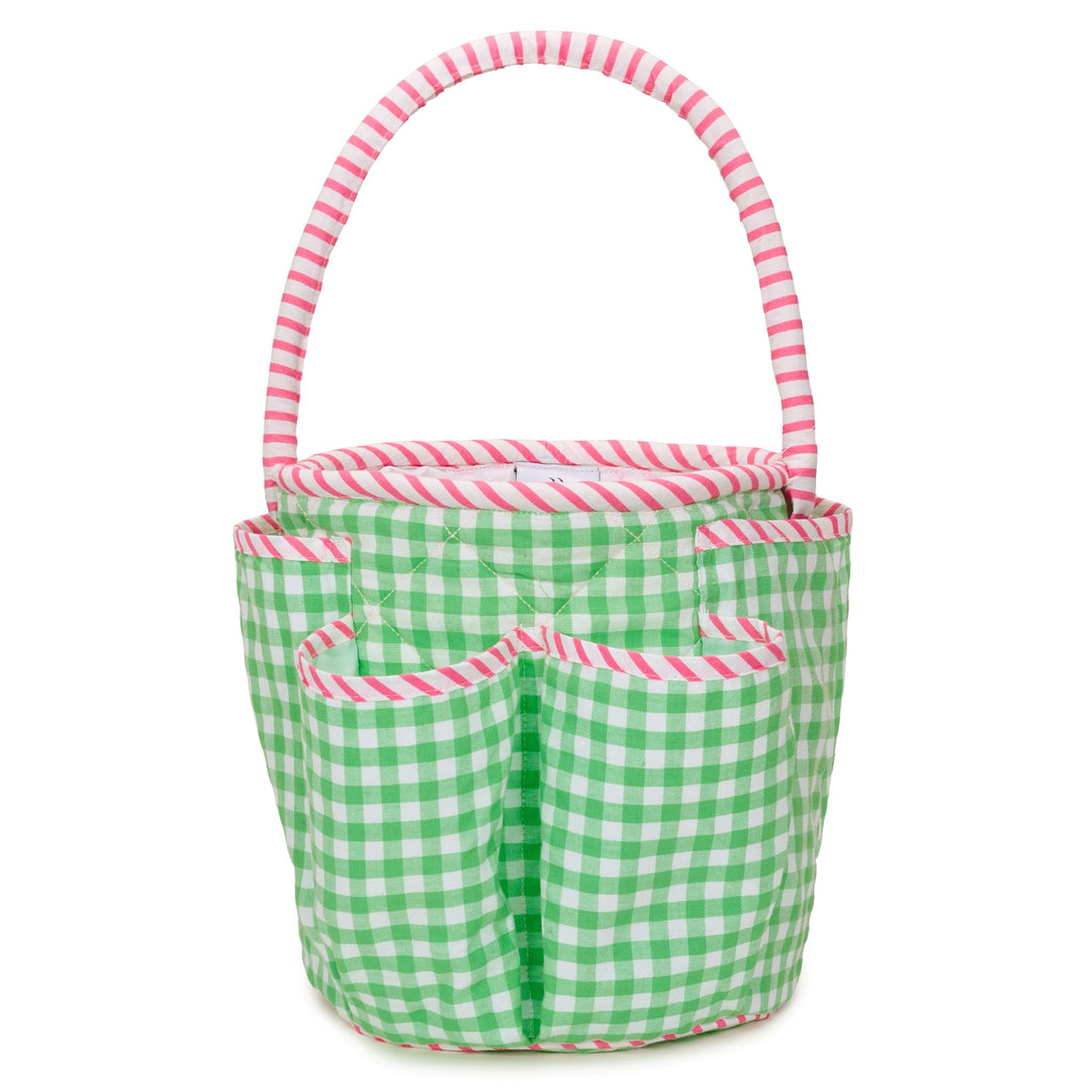 Gingham Mini Bucket Bag with Pockets | Green