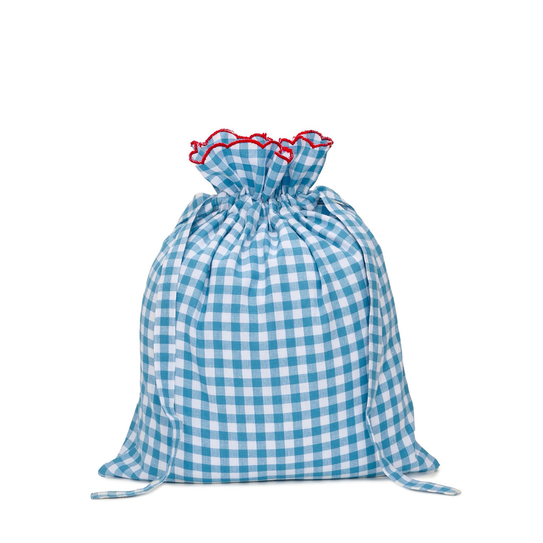 Gingham Drawstring Smalls Bag | Sea Blue