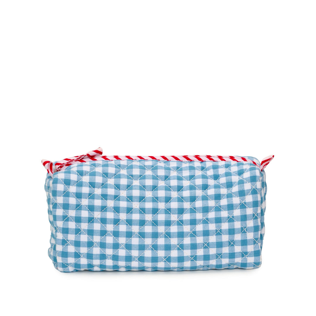 Quilted Gingham Wash Bag With Internal Pockets | Sea Blue