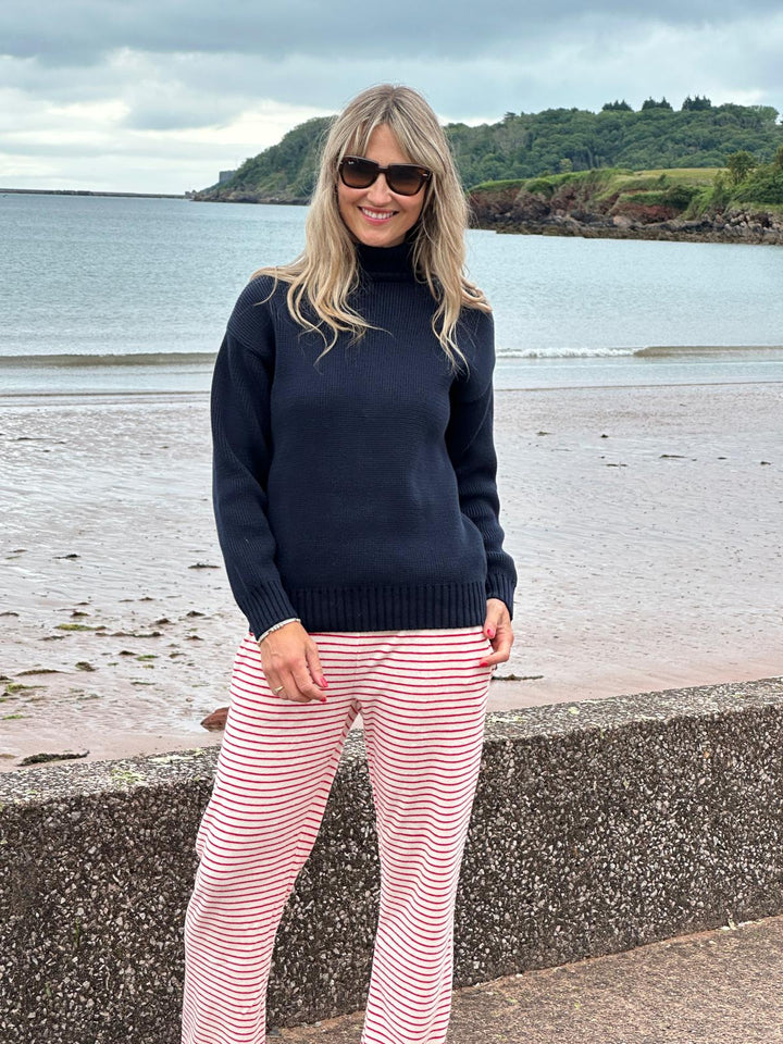 Womens Striped Towelling Wide Leg Jogging Bottoms | Strawberries & Cream