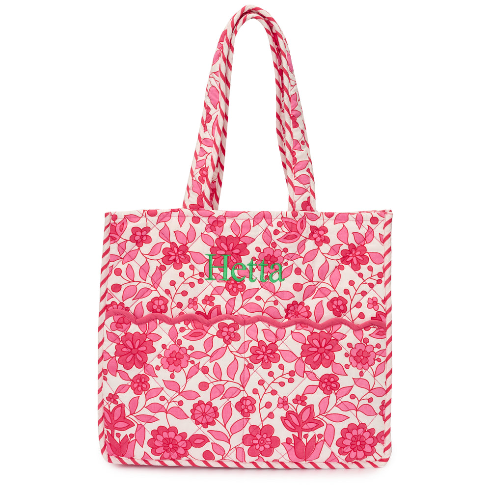 custom embroidered Quilted Floral Tote Bag | Fuchsia