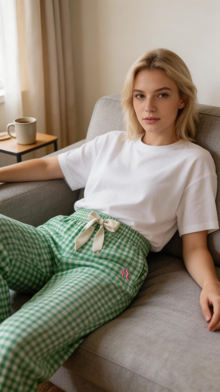 Slouchy Bottoms | Green Gingham