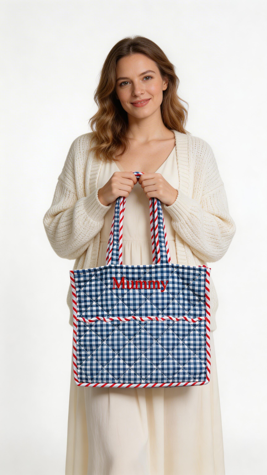 Quilted Gingham Tote Bag | Marine Blue