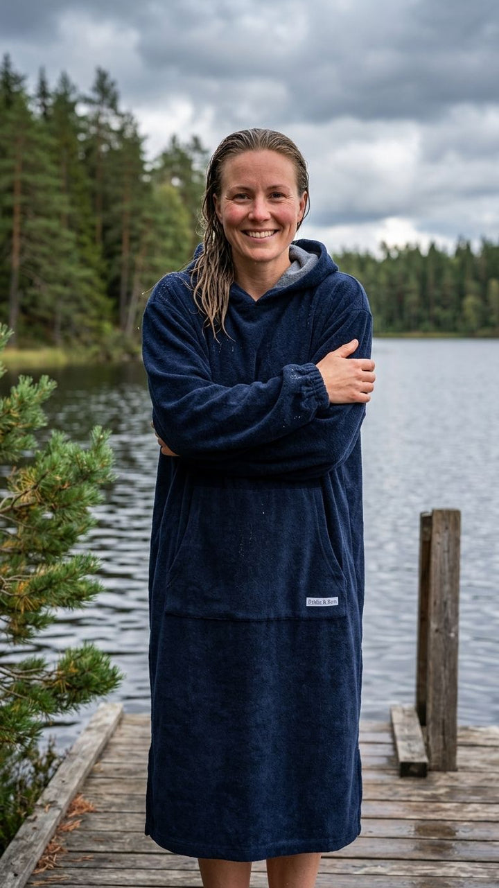 Jamie Towelling Hooded Robe | Navy