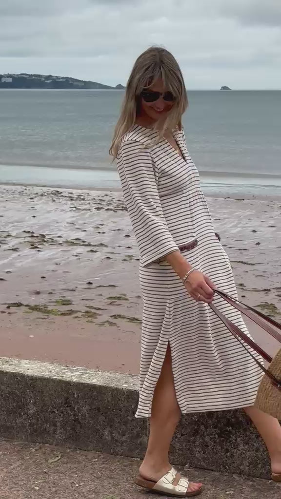 Victoria Towelling Beach Dress / Cover Up | Chocolate & Cream, Chocolate Trim