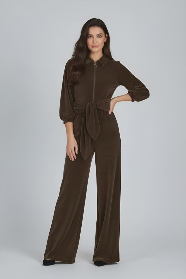 "Mitty" Wide Leg Jumpsuit - Stretch Cotton Velvet (Chocolate Brown) PRE-ORDER