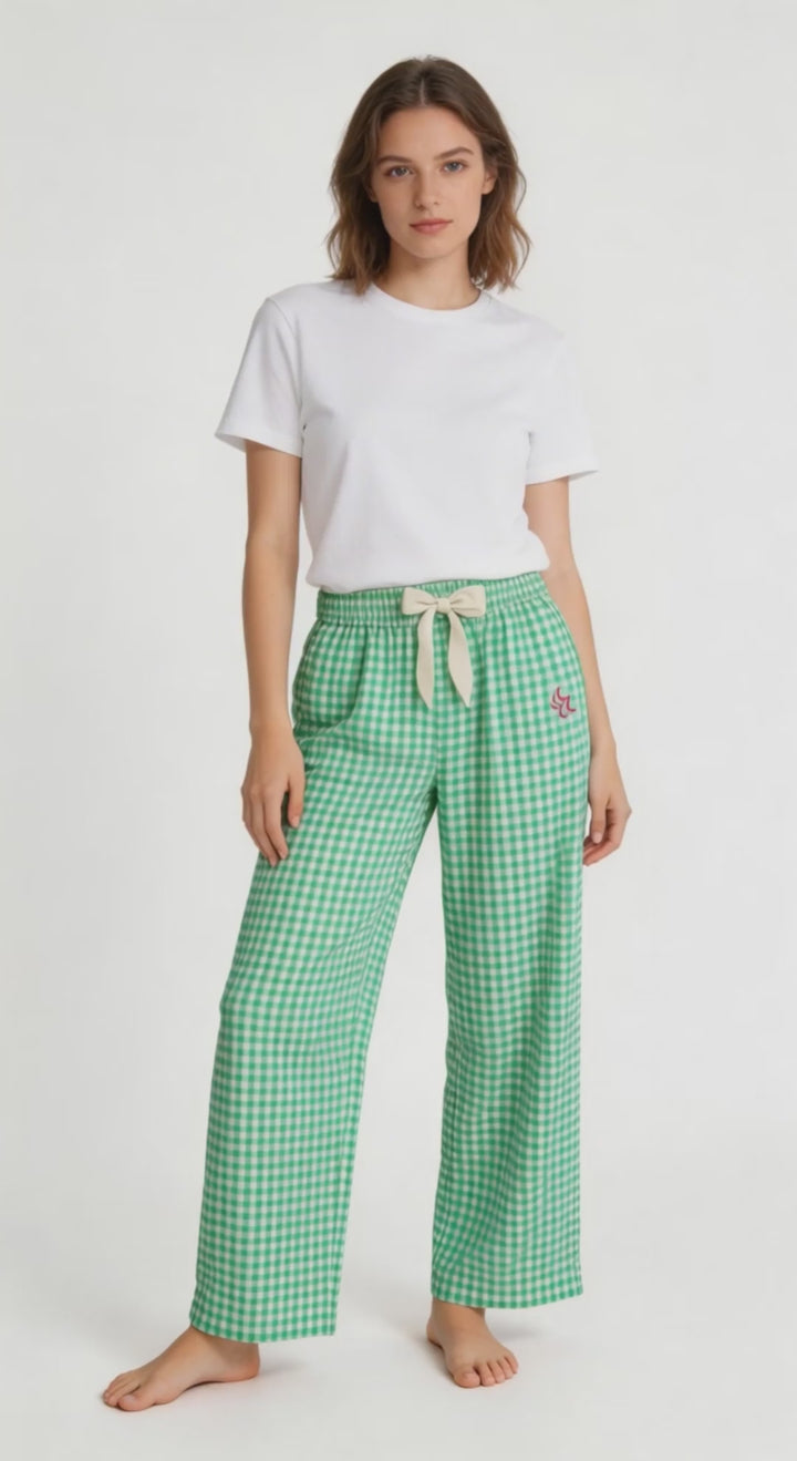 Slouchy Bottoms | Green Gingham