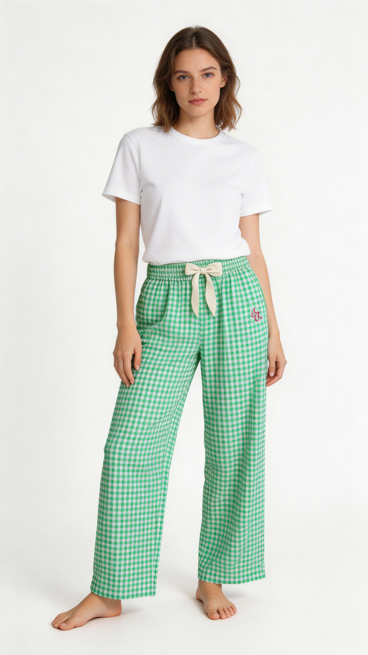 Slouchy Bottoms | Green Gingham