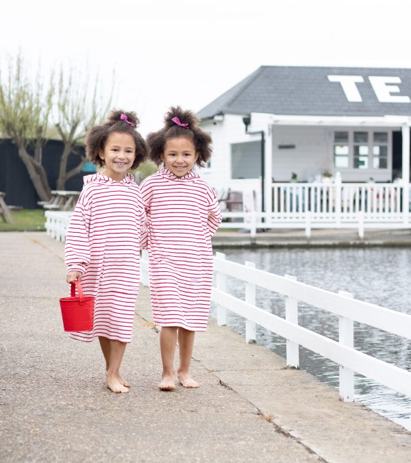 Children's hooded towelling robe for the beach, bath & swimming