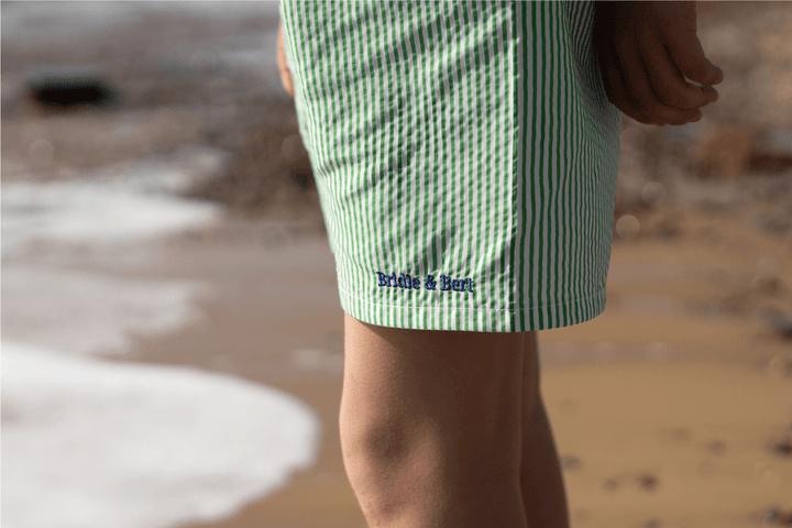 Bridie & Bert boys cotton seersucker swimming trunks for ages 2-12yrs (colour: green)